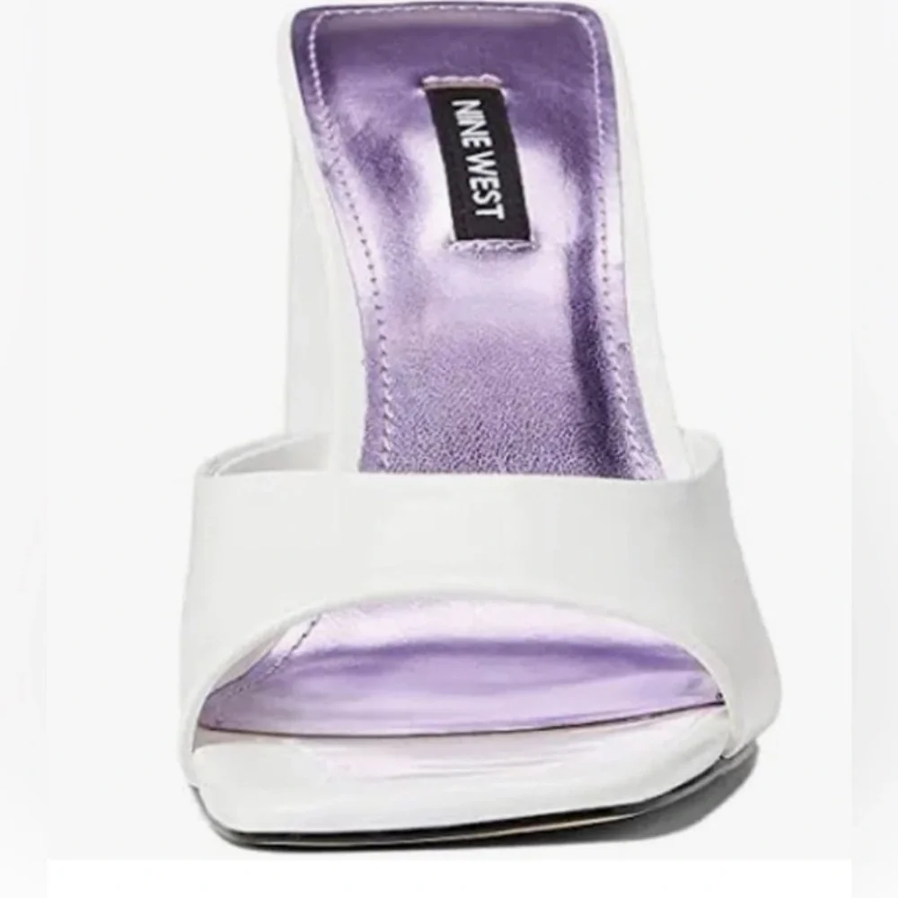 Nine West® Yougo 3 white patent square‎ toe mule heels size 10 brand new